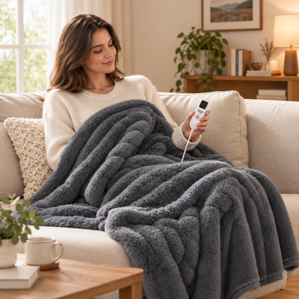 Plaid chauffant USB fausse fourrure de lapin